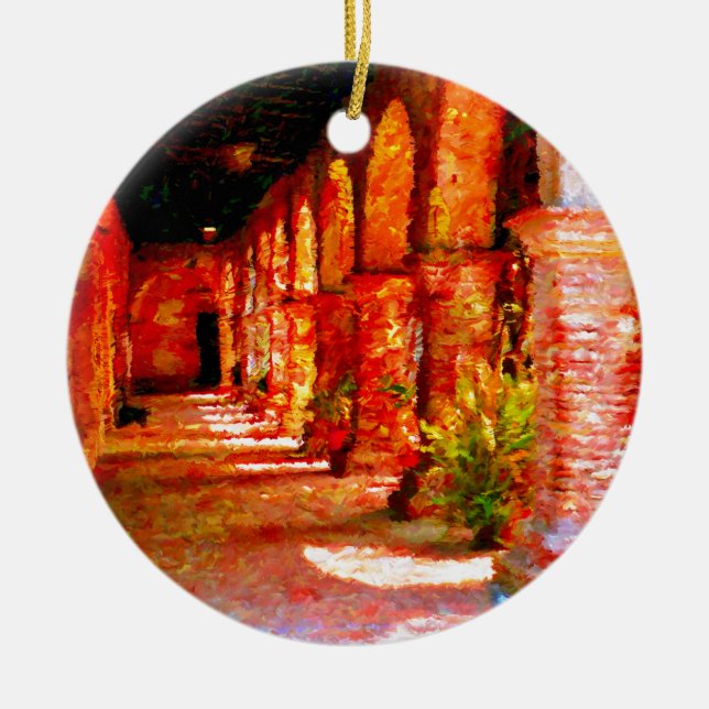 Mission San Juan Capistrano California Abstract Ceramic Tree Decoration (Front)
