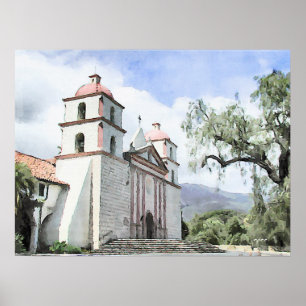 Mission Santa Barbara Watercolor Print