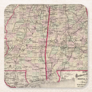 Mississippi and Alabama Square Paper Coaster