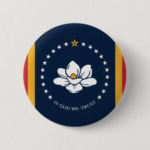 Mississippi Flag - New Magnolia Flag 6 Cm Round Badge