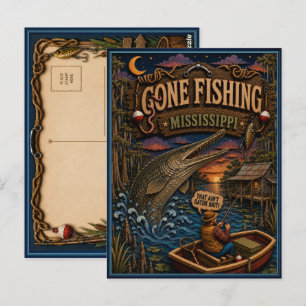 Mississippi Gone Fishing Alligator Gar Postcard