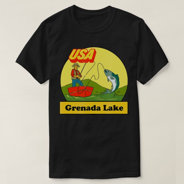 Mississippi Grenada Lake  USA Retro Fishing Gift  T-Shirt (Design Front)
