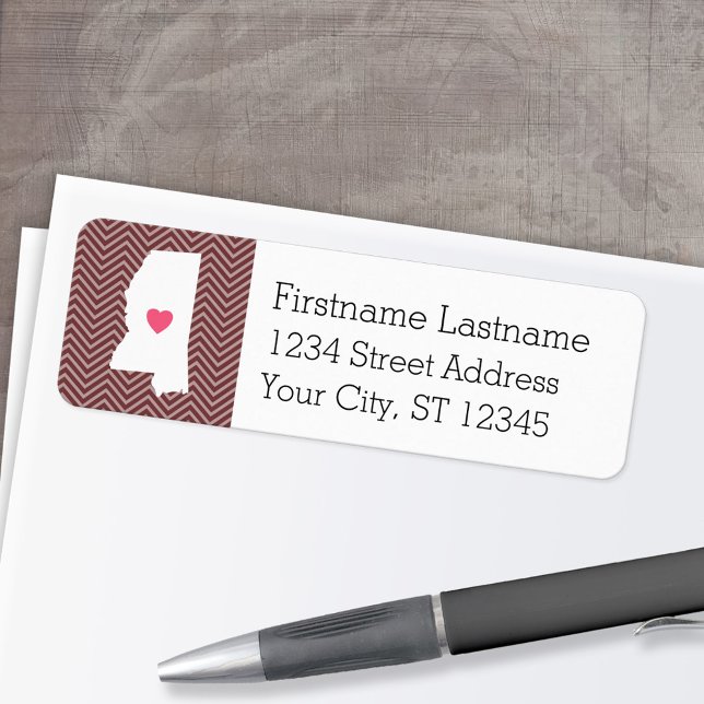 Mississippi Home State Love with Custom Heart (Personalized Mailing Label with Return Address and State Map - Low Minimum)