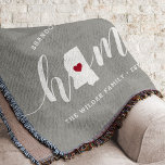 Mississippi Home State Personalised Throw Blanket<br><div class="desc">Show some home state pride with this cute rustic grey throw blanket featuring "home" in white calligraphy script lettering with a silhouette map of the state of Mississippi standing in for the letter "O." A red heart illustration inside the state map completes the design; you can change the position of...</div>
