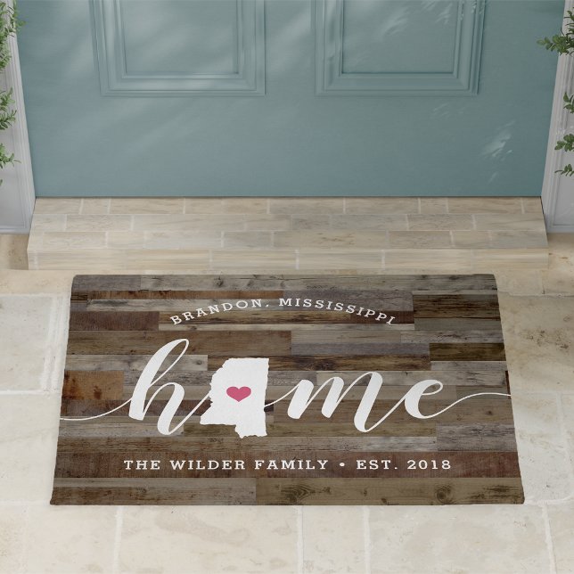Mississippi Home State Personalised Wood Look Doormat (Creator Uploaded)