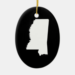 Mississippi in White and Black Ceramic Tree Decoration
