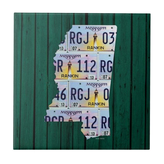 Mississippi License Plate Map Ceramic Tile (Front)