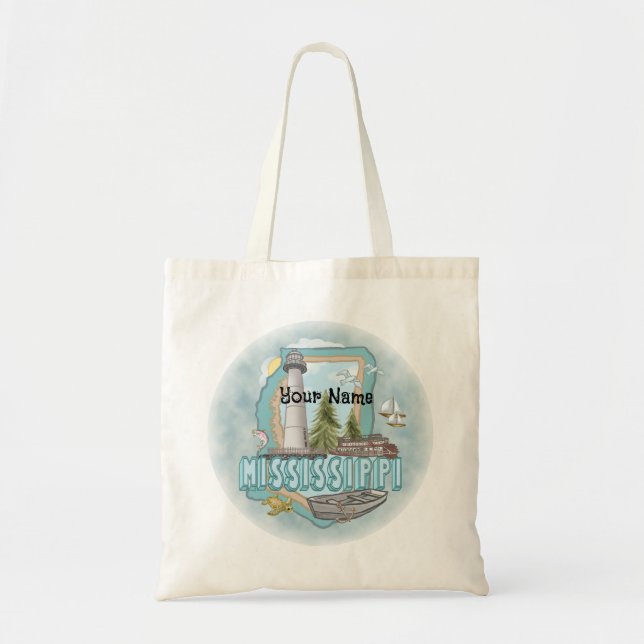 Mississippi Lighthouse custom name tote bag (Front)
