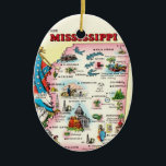 Mississippi Map  Ceramic Tree Decoration<br><div class="desc">A vintage postcard map of the State of Mississippi repurposed on an ornament.</div>