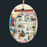 Mississippi Map  Ceramic Tree Decoration<br><div class="desc">A vintage postcard map of the State of Mississippi repurposed on an ornament.</div>