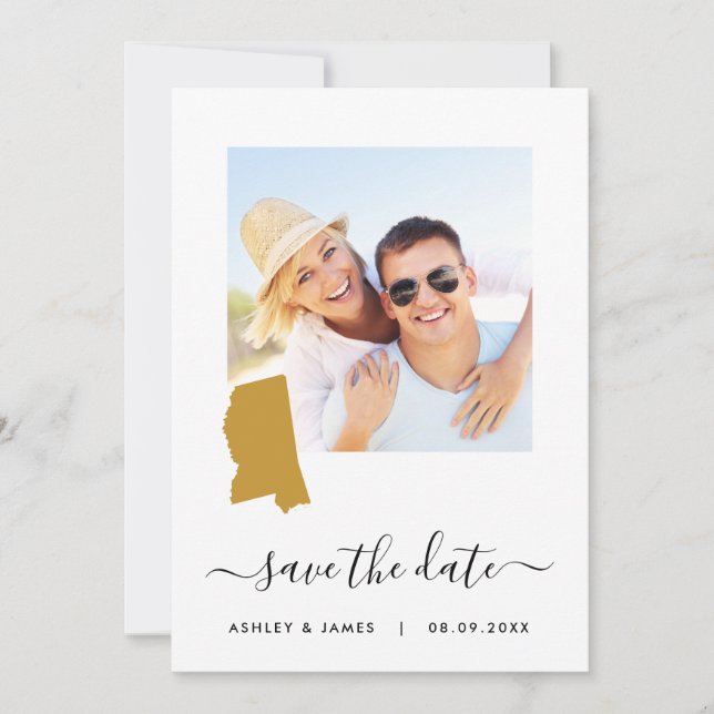 Mississippi Map Photo Wedding Save the Date Card (Front)