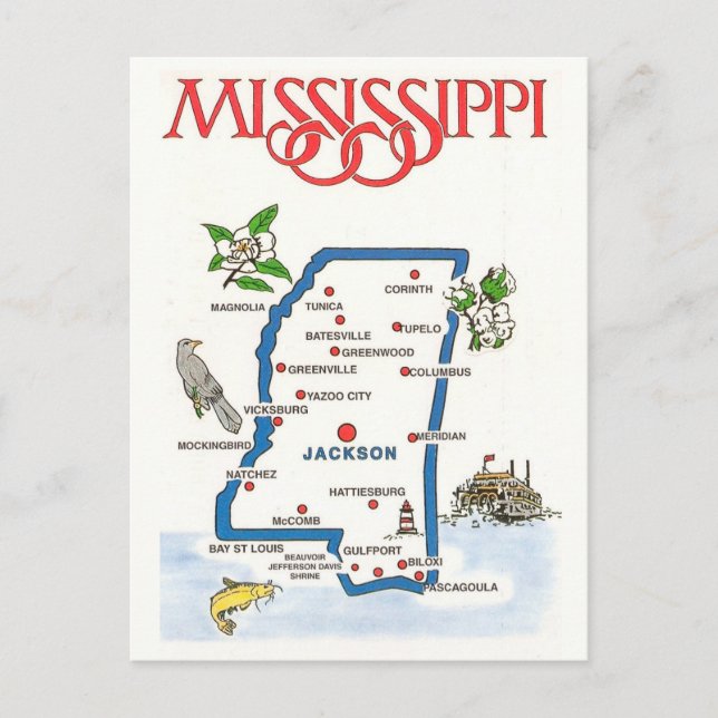 Mississippi Map  Postcard (Front)