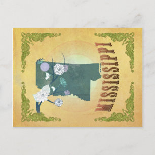 Mississippi Map With Lovely Birds Postcard