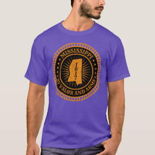 Mississippi MS Map Slogan Motto By Valor and Arms  T-Shirt
