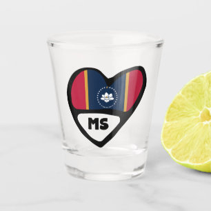 Mississippi, MS State Flag In Heart, Shot Glass