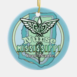 Mississippi Nurse Caduceus  Ceramic Tree Decoration