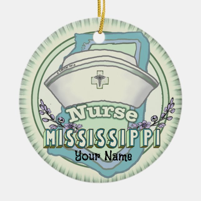 Mississippi Nurse Ceramic Tree Decoration (Front)