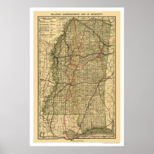Mississippi Railroad Map 1888 Poster