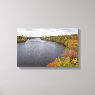 mississippi river and wooded banks in minneapolis canvas print
