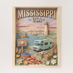 Mississippi Road Trip Lighthouse Camping Textured Jigsaw Puzzle