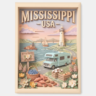 Mississippi Road Trip Lighthouse Camping Textured Magnet