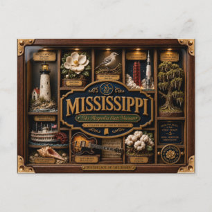 Mississippi Shadow Box 3D Figurine State Postcard