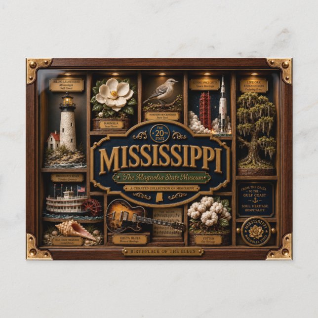 Mississippi Shadow Box 3D Figurine State Postcard (Front)