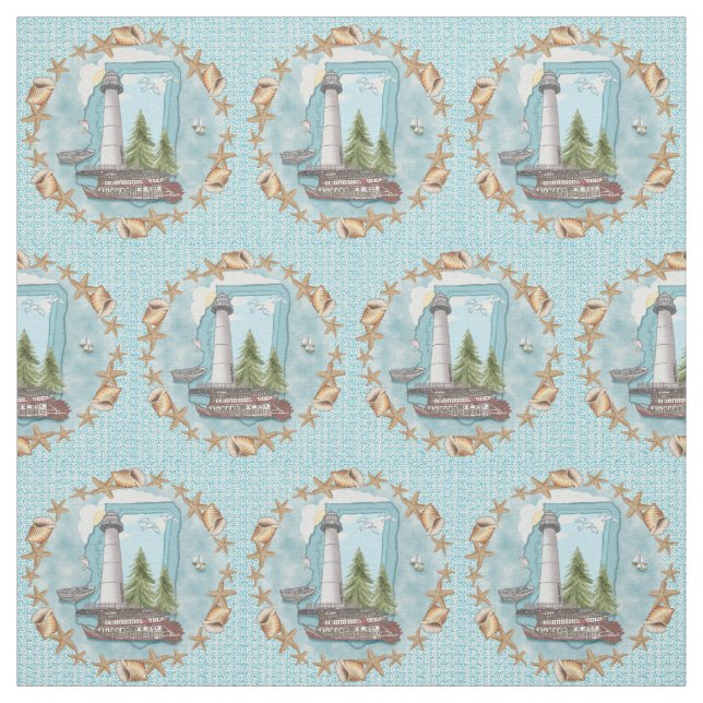 Mississippi Shells Lighthouse Fabric (Swatch)