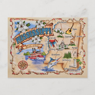 Mississippi State Map Postcard 