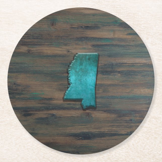 Mississippi State Shape Teal Round Paper Coaster (Front)