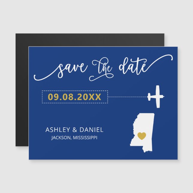 Mississippi Wedding Save the Date Card, Map Magnetic Invitation (Front/Back)