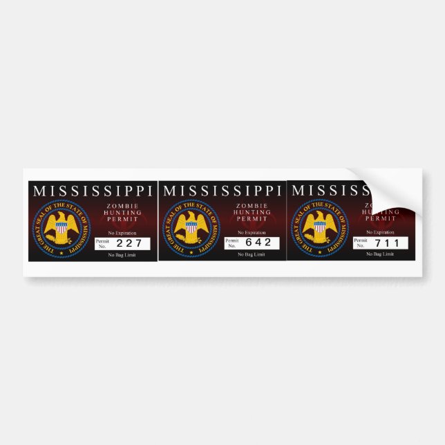 Mississippi Zombie Hunting Permit Bumper Sticker (Front)