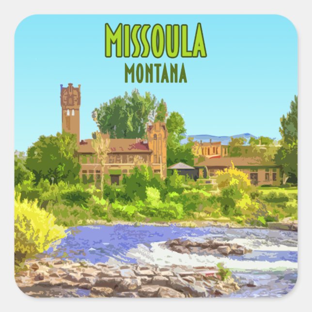 Missoula Montana Downtown River Vintage Square Sticker (Front)