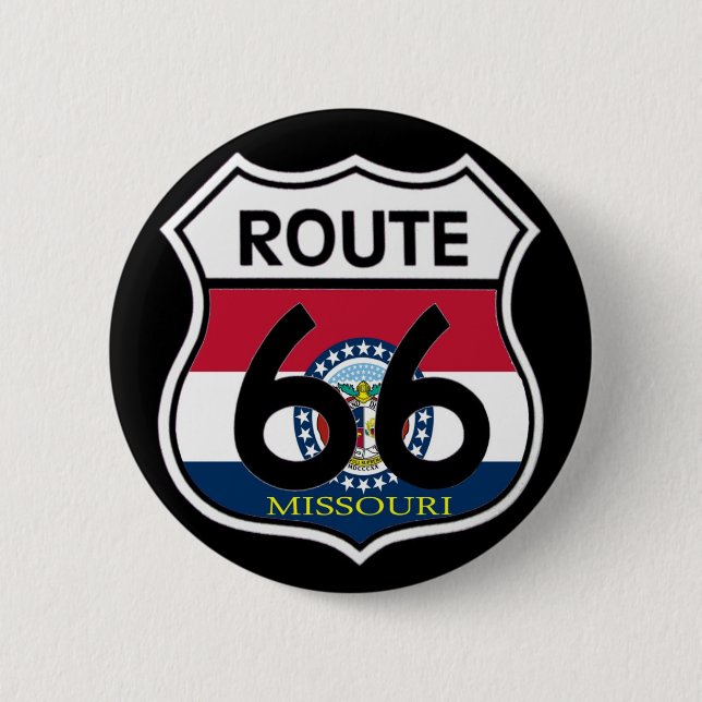 Missouri Flag Route 66 Shield 6 Cm Round Badge (Front)