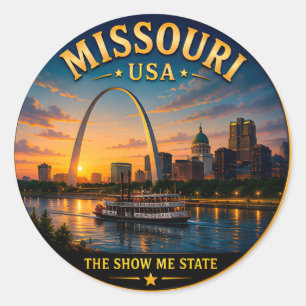 Missouri Gateway Arch Vacation Memories 🟡 Classic Round Sticker