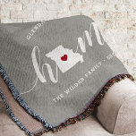 Missouri Home State Personalized Throw Blanket<br><div class="desc">Show some home state pride with this cute rustic grey throw blanket featuring "home" in white calligraphy script lettering with a silhouette map of the state of Missouri standing in for the letter "O." A red heart illustration inside the state map completes the design; you can change the position of...</div>