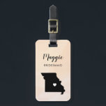 Missouri Map Luggage Tag, Wedding Party Welcome Luggage Tag<br><div class="desc">These state luggage tags make the perfect wedding party gift tags or welcome bag tags. Tie it to your bridesmaid gifts instead of a typical paper gift tag, and they can use it for months and years to come. Tags have a peach apricot watercolor background. To place the heart at...</div>