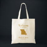 Missouri Map Wedding Welcome Bag, Gold Tote Bag<br><div class="desc">Wedding weekend welcome gift bag for out of town guests to your wedding,  featuring image of Missouri,  with heart you may place at the precise location. Fill tote with your favourite goodies.</div>