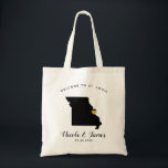 Missouri Map Wedding Welcome Bag Tote Black & Gold<br><div class="desc">Wedding weekend welcome gift bag for out of town guests to your wedding,  featuring image of Missouri,  with gold heart.  Fill tote with your favourite goodies.</div>