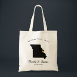 Missouri Map Wedding Welcome Bag Tote Black & Gold<br><div class="desc">Wedding weekend welcome gift bag for out of town guests to your wedding,  featuring image of Missouri,  with gold heart.  Fill tote with your favourite goodies.</div>