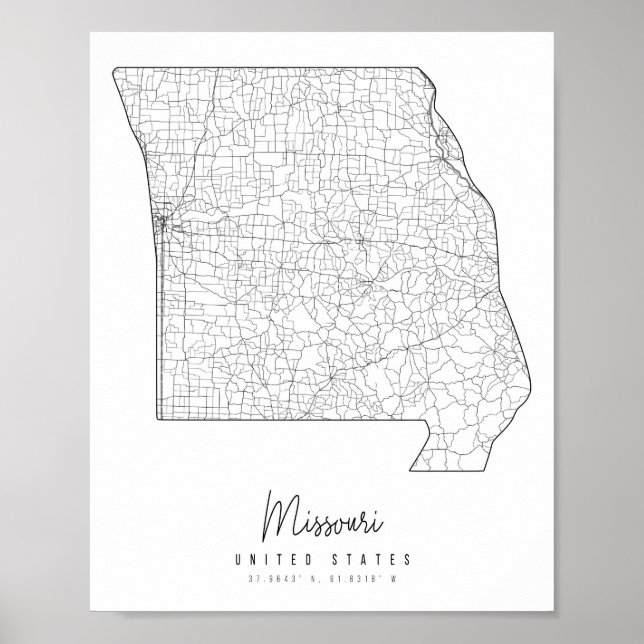 Missouri Minimal Street Map Poster (Front)