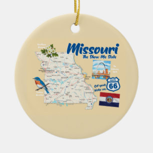 Missouri MO The Show Me State Map Arch Route 66 Ceramic Tree Decoration