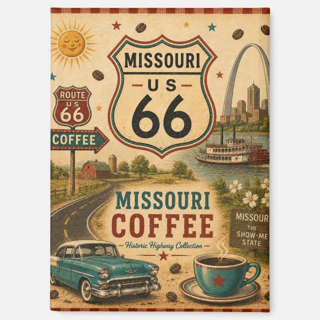 Missouri Route 66 Coffee Fridge Decor Gift Magnet (Front)