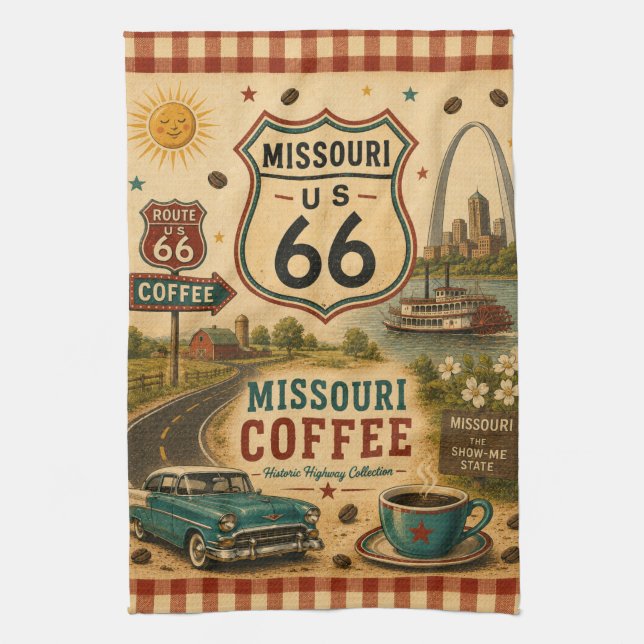 Missouri Route 66 Coffee Kitchen Decor Gift Tea Towel (Vertical)