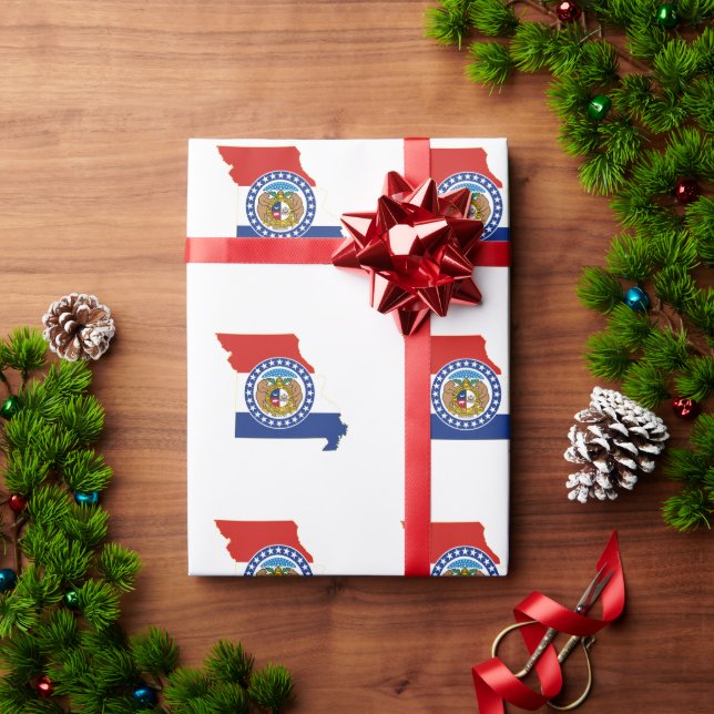 Missouri State Flag and Map Wrapping Paper (Holiday Gift)