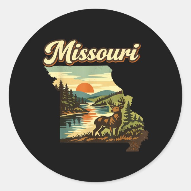 Missouri State Sunset Deer River Ozark Wilderness Classic Round Sticker (Front)