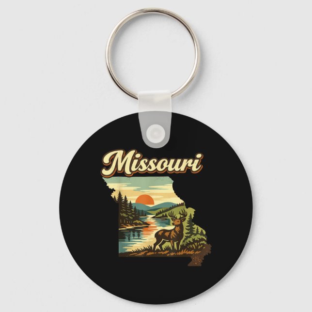 Missouri State Sunset Deer River Ozark Wilderness Key Ring (Front)