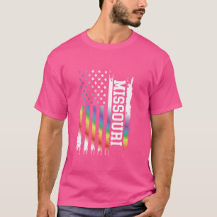 Missouri United States Distressed Rainbow w US Fla T-Shirt