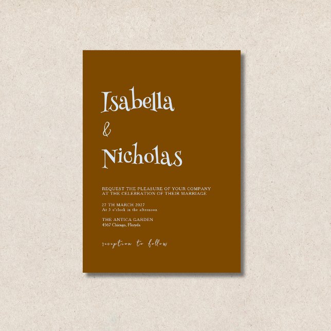 Mist Blue & Brown Minimalist Clean Modern Wedding Invitation (Creator Uploaded)