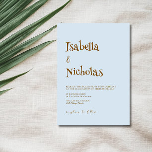 Mist Blue & Brown Minimalist Clean Modern Wedding Invitation